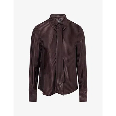 Me And Em And Em Womens Stripe Fluid Tie Satin Shirt Chocolate Brown In Black