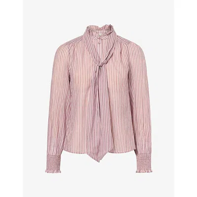 Me And Em And Em Womens Stripe Tie Cotton Voile Blouse Smoke Pink Multi