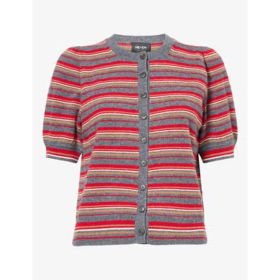 Me And Em And Em Womens Striped Buttoned Cashmere Knit Top Charcoal Multi Xs