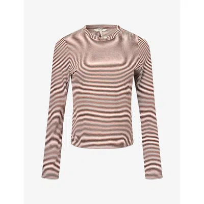 Me And Em And Em Womens Striped Cotton T-shirt Soft White/pecan Bro