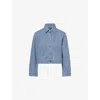 Me And Em Womens  Striped Cropped Stretch-denim Jacket In Navy/ecru