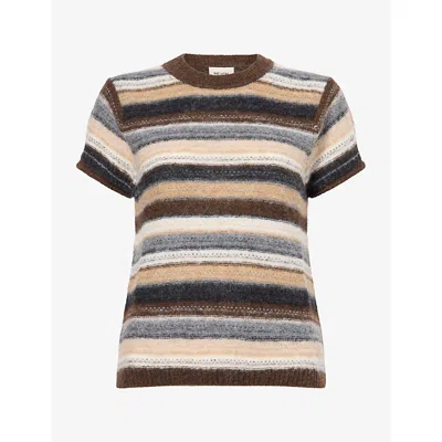 Me And Em And Em Womens Striped Knit Alpaca Wool-blend T-shirt Neutral Multi