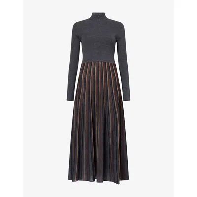 Me And Em And Em Womens Striped Merino-wool Maxi Dress Charcoal Multi