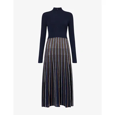 Me And Em And Em Womens Striped Merino-wool Maxi Dress Navy Multi