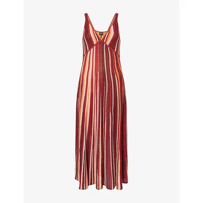 Me And Em And Em Womens Striped Metallic Knit Maxi Dress Pomegranate Red Mult Xs