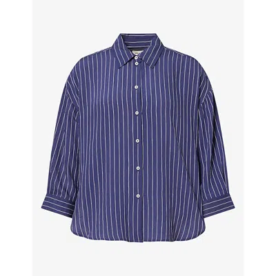Me And Em And Em Womens Striped Relaxed-fit Crepe Shirt Blue/white