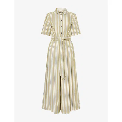 Me And Em And Em Womens Striped Wide-leg Cropped Linen And Cotton-blend Jumpsuit Olive/multi