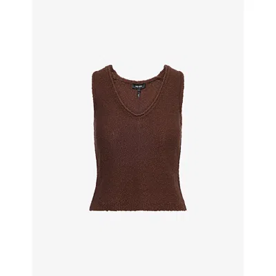 Me And Em And Em Womens Summer Chocolate Bouclé Cotton-linen Knitted Vest Top Xs