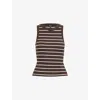 Me And Em And Em Womens Summer Chocolate Cre Breton Stripped Cotton-blend Vest Top In Summer Chocolate Cre