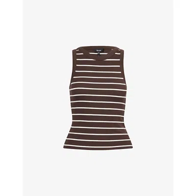 Me And Em And Em Womens Summer Chocolate Cre Breton Stripped Cotton-blend Vest Top