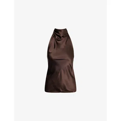 Me And Em And Em Womens Summer Chocolate Halterneck Silk-satin Top