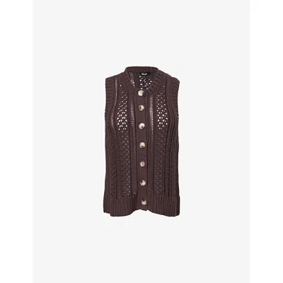 Me And Em Womens  Open-stitch Button-through Cotton-knit Vest In Summer Chocolate