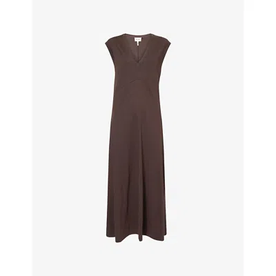 Me And Em And Em Womens Summer Chocolate V -neck A-line Cotton Maxi Dress In Brown