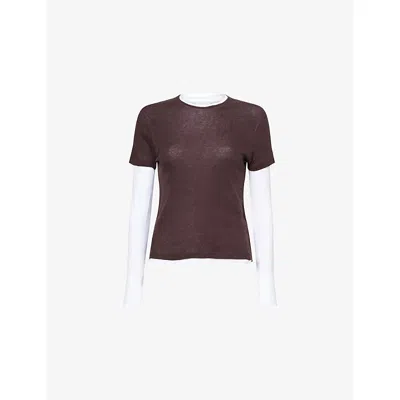 Me And Em And Em Womens Summer Chocolate/sof Double-layer Fine-knit Cotton Top In Brown