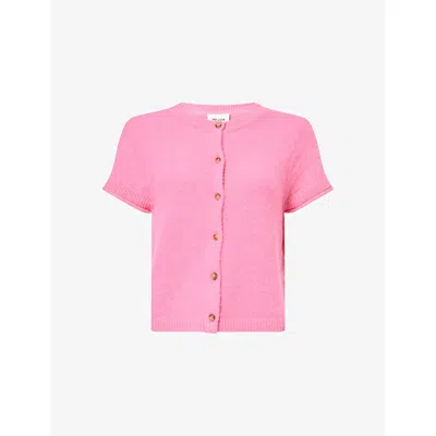 Me And Em And Em Womens Summer Pink Baby Tee Short-sleeve Button-up Alpaca-blend Jumper