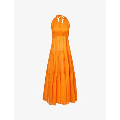 Me And Em And Em Womens Sunny Orange Voile Tiered Cotton Maxi Dress
