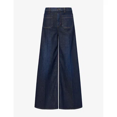 Me And Em And Em Womens Super Wide Flared-leg Denim Jeans Rinse Wash In Black