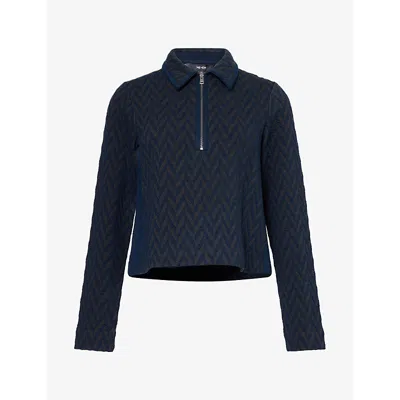 Me And Em And Em Womens Swing Jacquard Jersey Top Navy/rich Olive In Blue