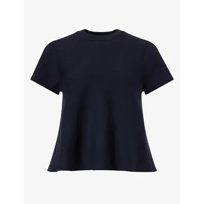 Me And Em And Em Womens Swing Short-sleeve Knitted Wool-blend Top Navy