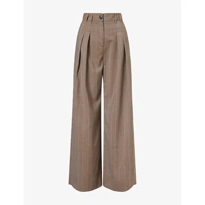 Me And Em And Em Womens Tailored Striped Wide-leg Wool Trousers Mole