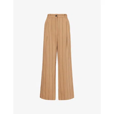 Me And Em Womens  Pinstripe-print Relaxed Straight-leg Linen-blend Trousers In Multi