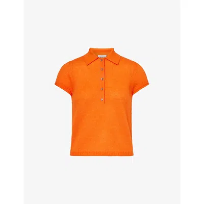 Me And Em And Em Womens Tangerine Orange Polo-collar Wool Cashmere And Silk Top