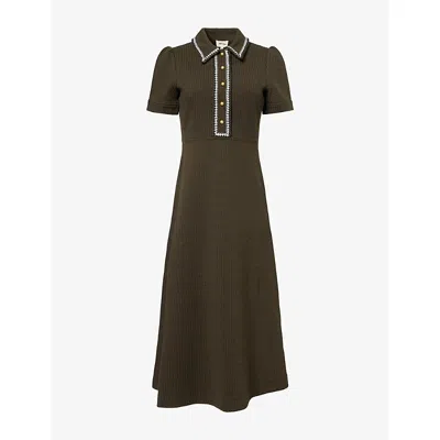 Me And Em And Em Womens Textured Fit-and-flare Jersey Midi Dress Rich Olive Green