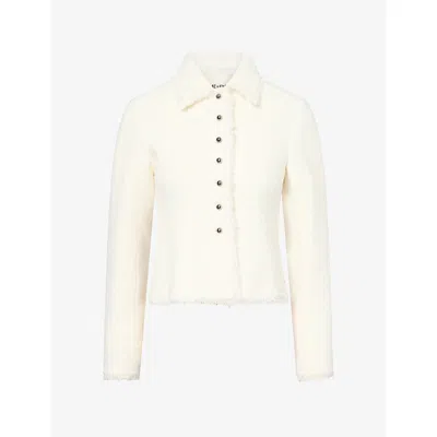Me And Em And Em Womens Textured Fringe Peplum Woven Jacket Cream