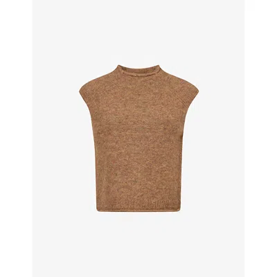 Me And Em And Em Womens Tobacco Melange Rolled-trim Wool-blend Vest In Brown
