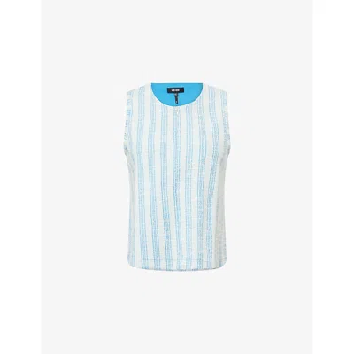 Me And Em And Em Womens Topaz Blue Cream Textured Striped Woven Top