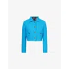Me And Em And Em Womens Topaz Patch-pocket Textured Cropped Cotton Jacket&nbsp; In Topaz