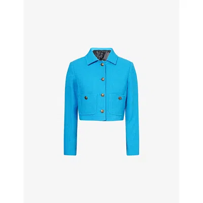 Me And Em And Em Womens Topaz Patch-pocket Textured Cropped Cotton Jacket&nbsp;