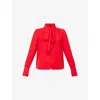 Me And Em And Em Womens True Scarlet Red Layering Tie Silk Shirt In Red