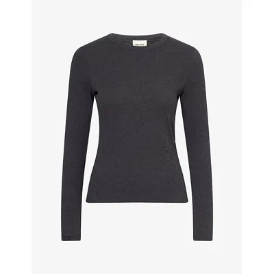 Me And Em And Em Womens Ultimate Rib Long-sleeve Stretch-cotton Top Charcoal Melange