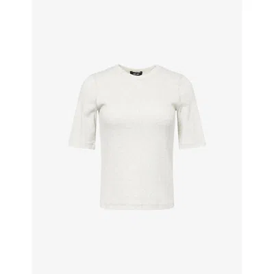 Me And Em And Em Womens Pale Grey Melange Ultimate Round-neck Cotton-rib T-shirt In Grey