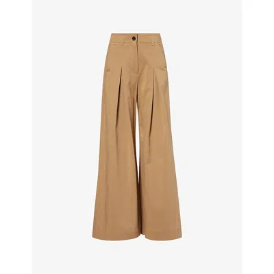 Me And Em And Em Womens Ultimate Wide-leg Cotton-blend Trousers Light Caramel