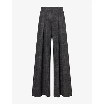 Me And Em And Em Womens Very Wide-leg Woven Trousers Charcoal/cream In Black