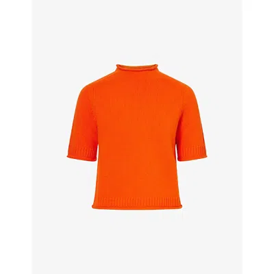 Me And Em Womens  High-neck Rolled-trims Cashmere Top In Red