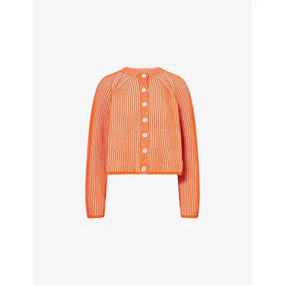 Me And Em Womens  Contrast-rib Striped Cotton Cardigan In Brown