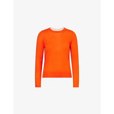 Me And Em And Em Womens Vivid Orange/soft Wh Barely There Contrast-trim Merino Wool-blend Jumper