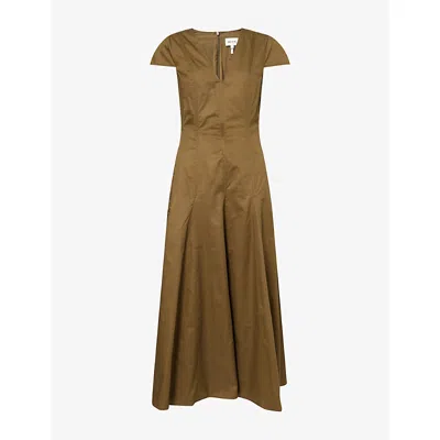 Me And Em And Em Womens V-neck Fit-and-flare Cotton-blend Maxi Dress Olive Green