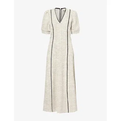 Me And Em And Em Womens V-neck Fit-and-flare Tweed-jersey Maxi Dress Cream
