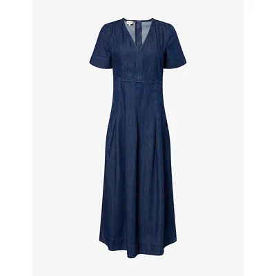 Me And Em And Em Womens V-neck Flared Denim Maxi Dress Blue Rinse Wash