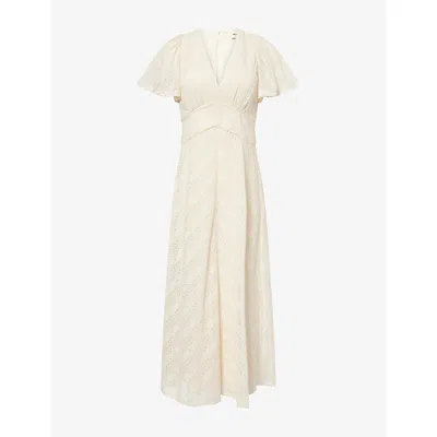 Me And Em And Em Womens V-neck Flared Lace Maxi Dress Ecru