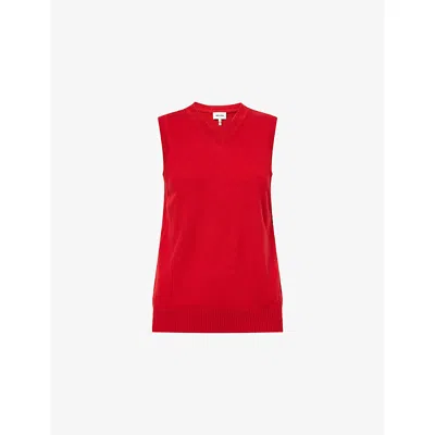 Me And Em And Em Womens V-neck Relaxed-fit Knitted Cashmere Vest Ruby Red Melange Xs