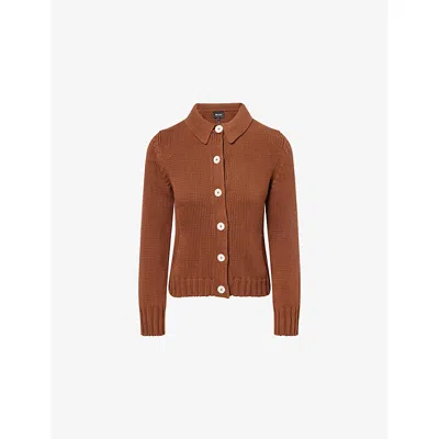 Me And Em And Em Womens Walnut Brown Collared Button-up Knitted Cotton Cardigan