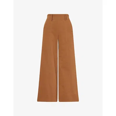 Me And Em Womens  Wide-leg Cropped Cotton Trousers In Brown