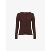Me And Em And Em Womens Warm Chocolate Barely There Ribbed Fine-knit Wool And Cashmere Cardigan