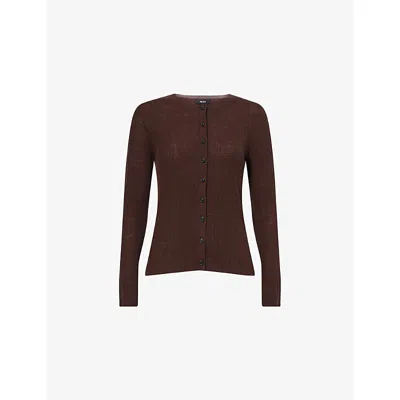 Me And Em And Em Womens Warm Chocolate Barely There Ribbed Fine-knit Wool And Cashmere Cardigan