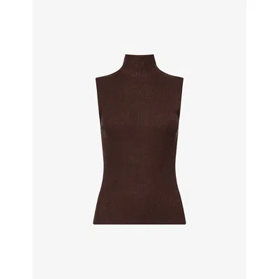 Me And Em And Em Womens Warm Chocolate Barely There Ribbed Fine-knit Wool And Cashmere Vest